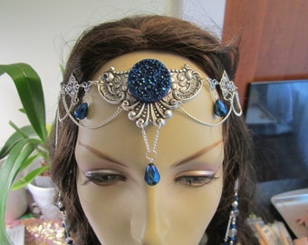 Cobalt Circlet of the Crystal Mage Elven Celtic Druid LARP Cosplay Bridal