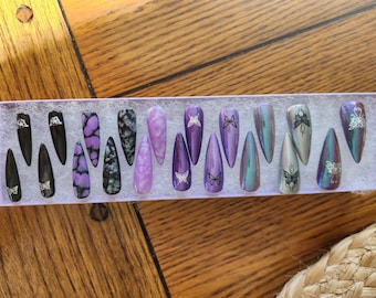 Dark Butterfly Press on acrylic Reusable nails