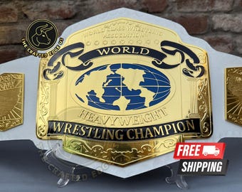 World Class Heavweight Wrestling Championship Belt, Brass/Zinc, White Leather Strap