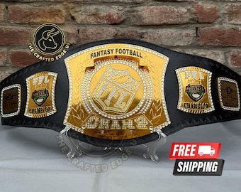 Spinner Fantasy Football Championship Belt, 2MM Brass, Leather Strap, Football Fan Gift