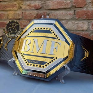 New BMF UFC Baddest Ultimate Fighting Championship Wrestling Replica Title Belt, Dual Plated, 2mm Brass, Adult Size, Leather Strap