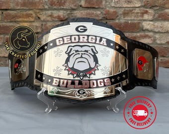 Handmade GEORGIA BULLDOGS Championship Belt, Real Leather Strap