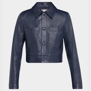 Navy Blue Cropped Leather Jacket for Women & Girls, Soft Genuine Cowhide Leather Jacket with Bold Pockets, Stylish Women&#39;s Collar Jacket