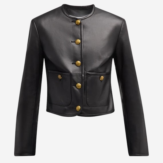 Kurz geschnittene Lederjacke für Damen, Lederjacke mit