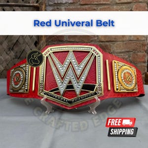 New Red Universal Championship Belt, New Wrestling Title Replica, DieCast Plates, Leather Strap, Adult Size Handmade Championship Belt