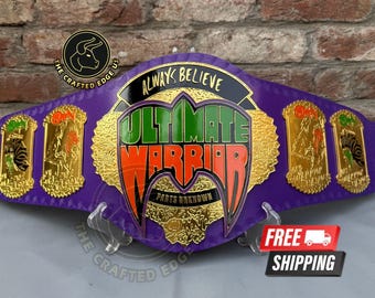 Ultimate Warrior Championship Belt Replica, Purple Leather Strap, Heavyweight Title, Gift for Wrestling Fans