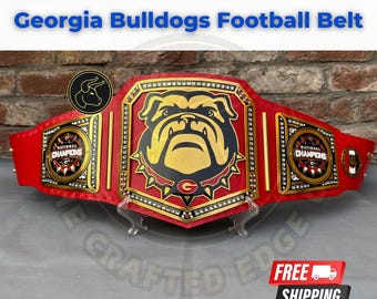 Handmade Georgia Bulldogs Championship Belt Football, Solid Metal, Real Leather Strap