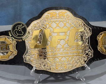 UFC Ultimate Fighting Championship Title Replica Belt, 2MM / 4MM Brass, Dual Plate, Leather Strap