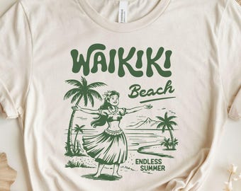 Waikiki Hula Dancer Graphic T-Shirt: Retro Surf Tee, Aloha Spirit