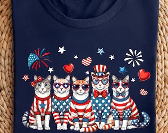 Patriotic Cat T-Shirt: 4th of July USA Flag Tee