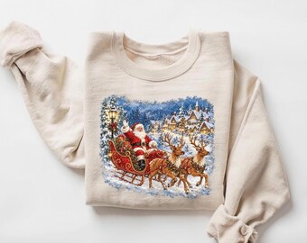 Retro Santa, Vintage Sweatshirt, Nostalgic Holiday Pullover, Winter Christmas Gift