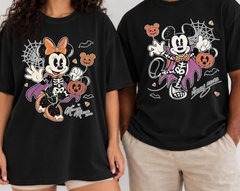 Comfort Colors® Halloween Couple, Retro Skeleton Mouse Shirts, Spooky Matching Tee