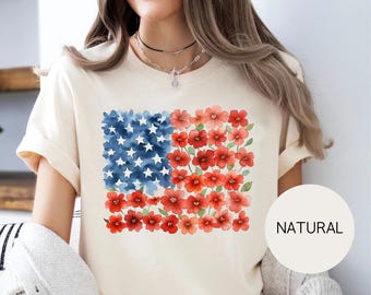 Floral USA Flag T-Shirt: 4th of July American Tee