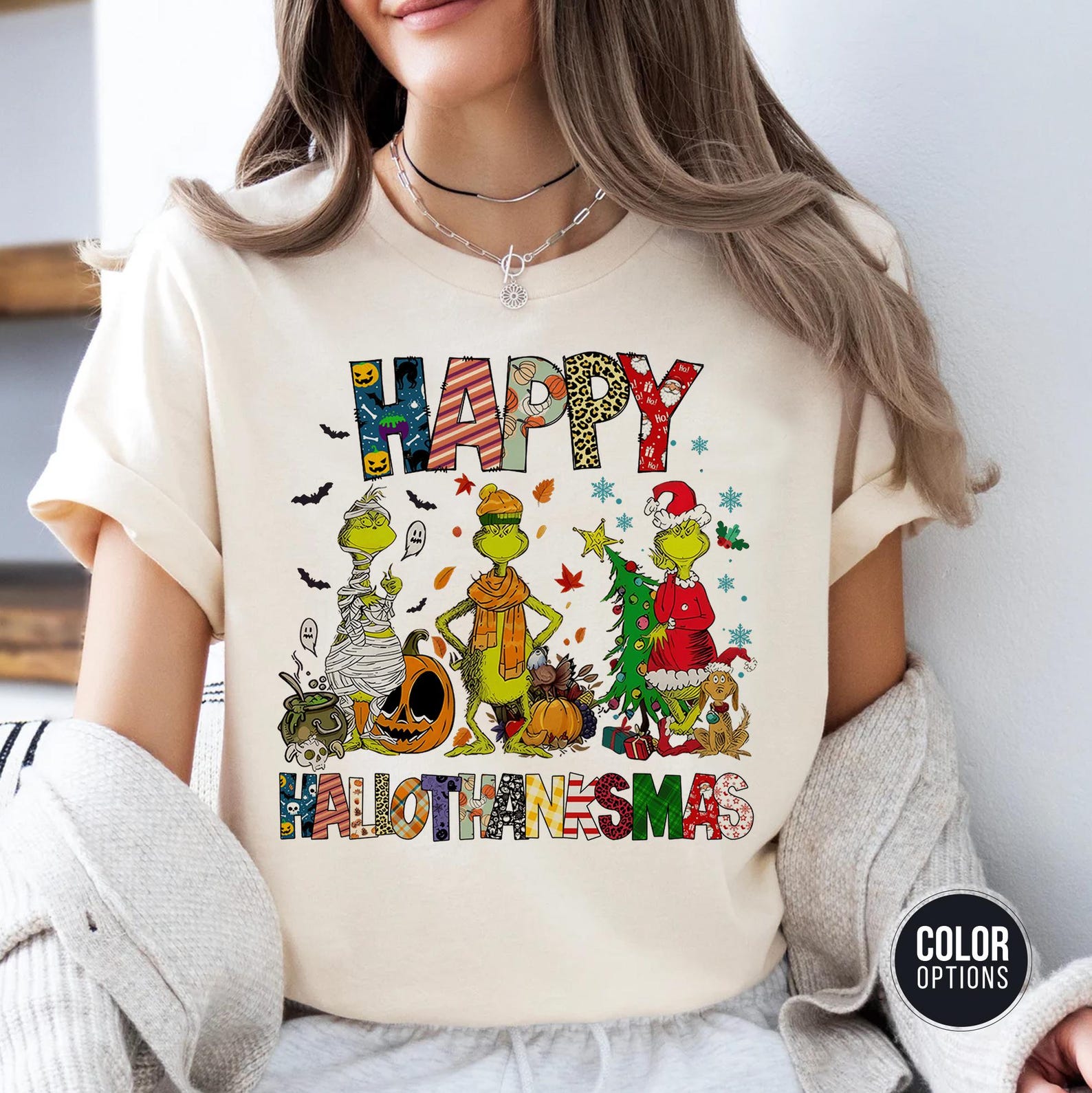 Funny Grinch Hallothanksmas T-Shirt: Holiday Mashup Graphic Tee