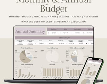 Google Sheets Budget Tracker | Monthly, Annual, Savings, Debt, & Net Worth (Digital Download)