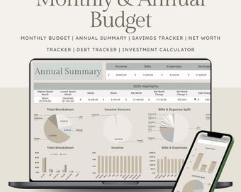 Google Sheets Budget Tracker | Monthly, Annual, Savings, Debt, & Net Worth (Digital Download)
