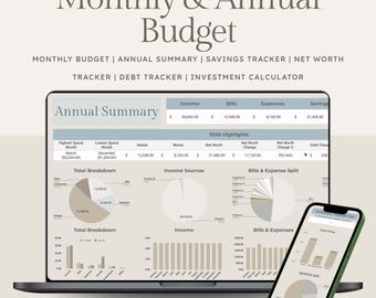 Google Sheets Budget Tracker | Monthly, Annual, Savings, Debt, & Net Worth (Digital Download)