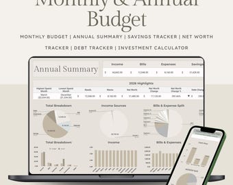 Google Sheets Budget Tracker | Monthly, Annual, Savings, Debt, & Net Worth (Digital Download)