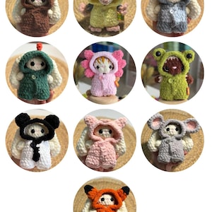 Animals, mini pajamas pattern for mini animals (bear, chicken, shark, dinosaur, axolotl, frog, panda bear, pig, mouse, fox)