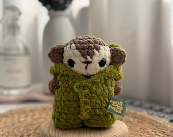 Monkey in pajamas, mini monkey pattern with frog pajamas, includes monkey pattern + frog pajama pattern.
