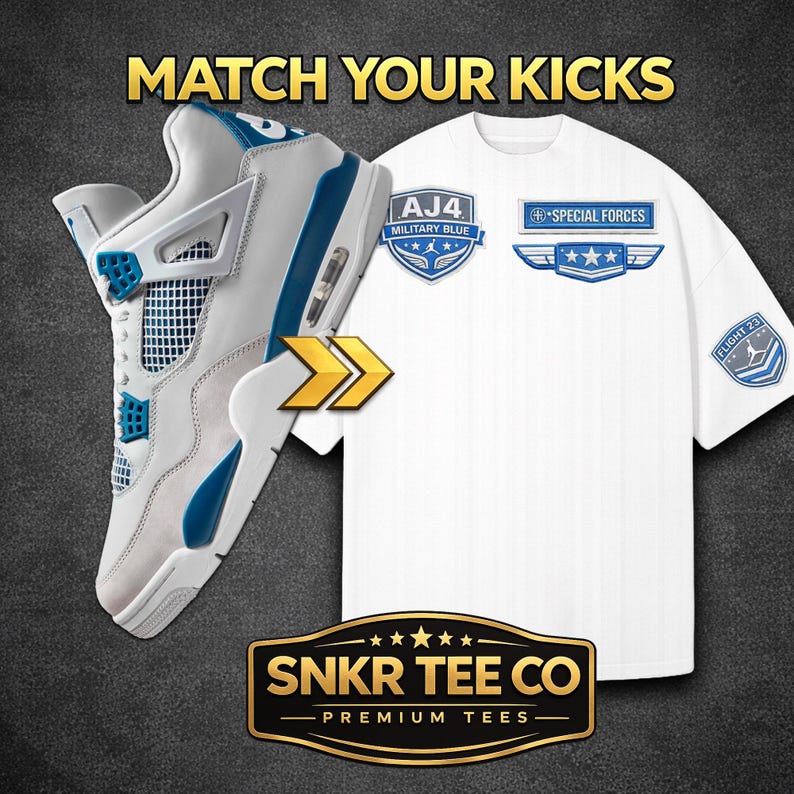 Air Jordan 4 Militärblaues Hemd – Sneaker Match Tee – Premium Streetwear Grafik-T-Shirt – AJ4 Militärblaues Outfit Bild 1