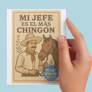 Karta Mi Jefe Es el Más Chingón-meksykańska karta A2 Vintage-Digital Download-dzień ojca lub urodziny
