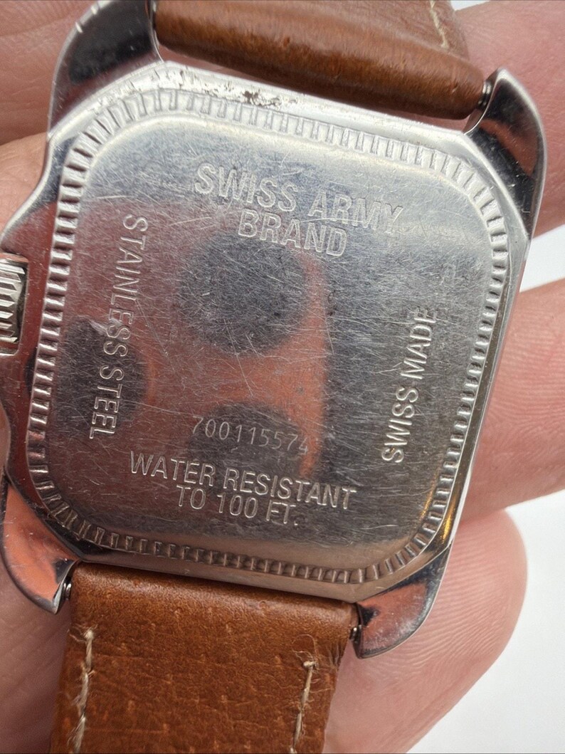 Swiss Army Watch Mens Rare Polished RECTANGLE Tank CAVALRY New Leather Band Read image 4
