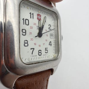 Swiss Army Watch Mens Rare Polished RECTANGLE Tank CAVALRY New Leather Band Read image 6