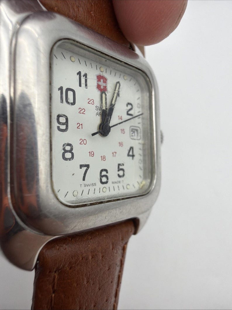 Swiss Army Watch Mens Rare Polished RECTANGLE Tank CAVALRY New Leather Band Read image 6