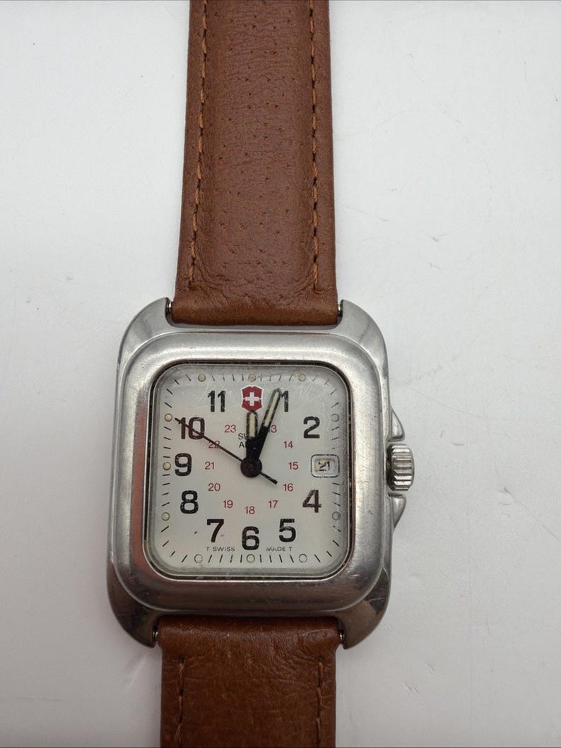 Swiss Army Watch Mens Rare Polished RECTANGLE Tank CAVALRY New Leather Band Read image 1