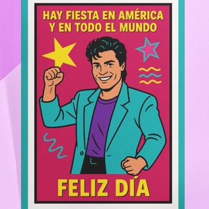Heu Fiesta en America Chayanne Stil Lustig Muttertagskarte Geburtstag oder Dia de las Madres Tarjeta Retro 90er Jahre Mom Karte Latein Pop Grußkarte