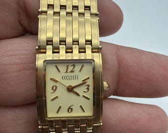 Vintage New ECCLISSI Tank Women’s 20mm Quartz Watch Gold Case Expansion Bracelet