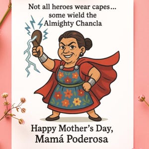 Cartão engraçado para mães Nem todos os heróis usam capas, alguns empunham a Todo-Poderosa Chancla Día de las Madres - Cartão comemorativo do Dia das Mães Mama Poderosa