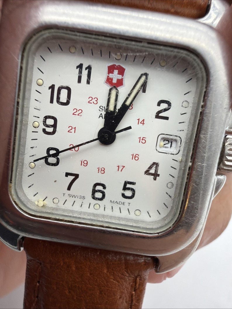 Swiss Army Watch Mens Rare Polished RECTANGLE Tank CAVALRY New Leather Band Read image 7