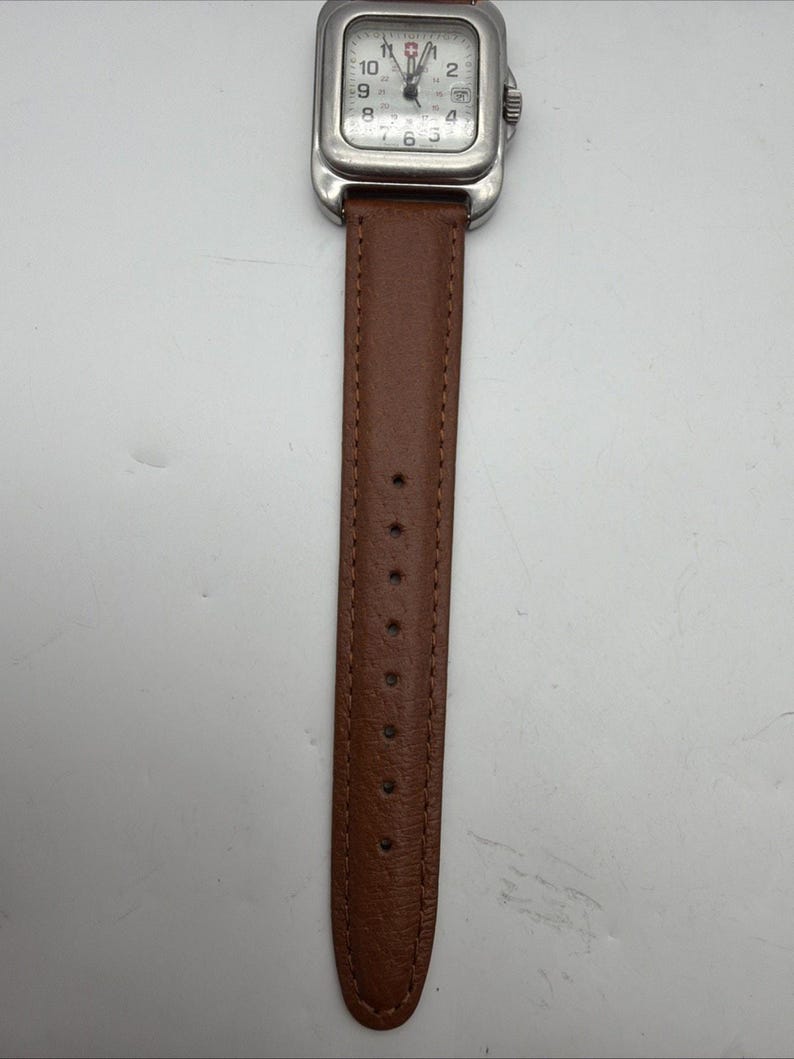 Swiss Army Watch Mens Rare Polished RECTANGLE Tank CAVALRY New Leather Band Read image 3