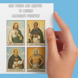 Que Todos los Santos Te Cuiden Mejorate Pronto – Funny Get Well Card – El Santo Luchador San Judasz Katolicki Meksykanin A2 Powitanie
