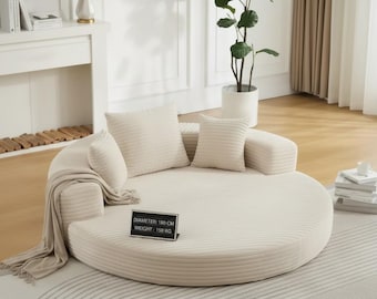 Sofá circular de pana · Sofá modular redondo para salón · Sofá cama convertible con funda lavable · Estilo Japandi