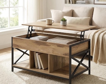 Lift Top Coffee Table with Storage · Industrial Farmhouse · Rustic Wood Living Room Table · Small Space