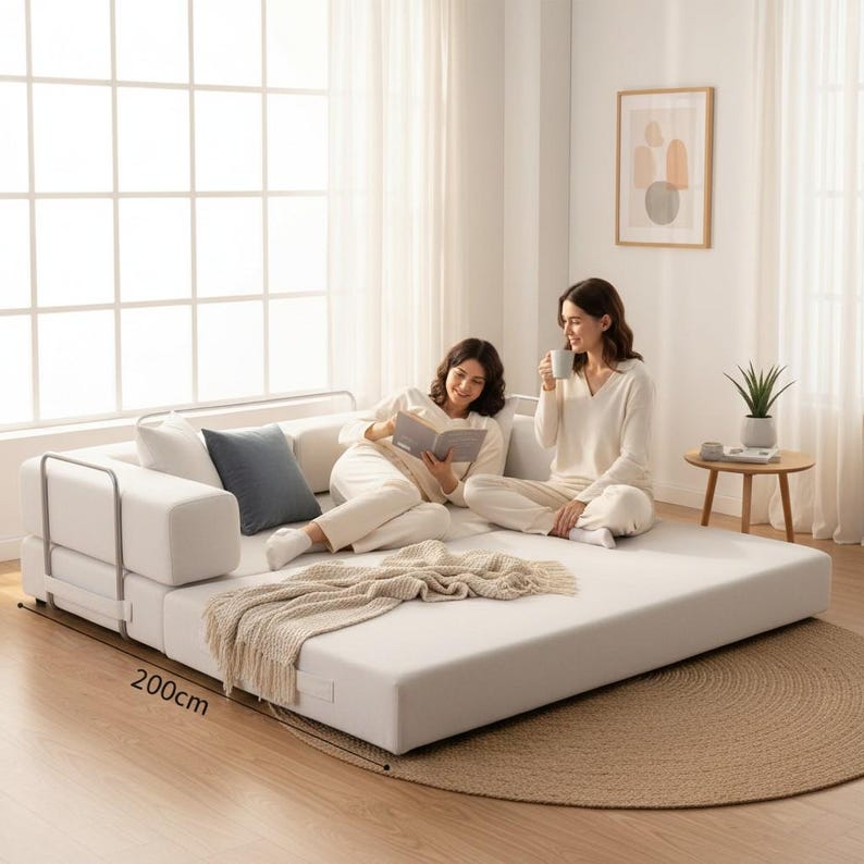 Vardagsrumssoffor Modulsoffor · Bäddsoffa · Dagbädd i manchester · Minimalistisk bäddsoffa i krämfärg · Soffa för liten lägenhet bild 2