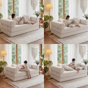 Vardagsrumssoffor Modulsoffor · Bäddsoffa · Dagbädd i manchester · Minimalistisk bäddsoffa i krämfärg · Soffa för liten lägenhet bild 4