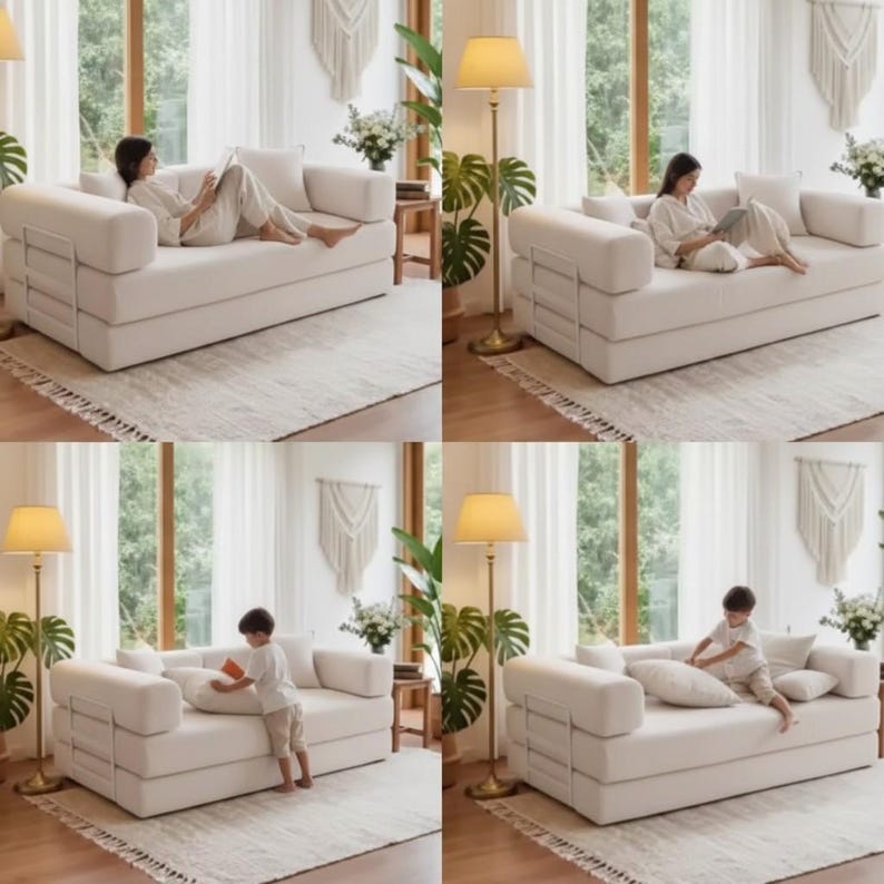 Vardagsrumssoffor Modulsoffor · Bäddsoffa · Dagbädd i manchester · Minimalistisk bäddsoffa i krämfärg · Soffa för liten lägenhet bild 4