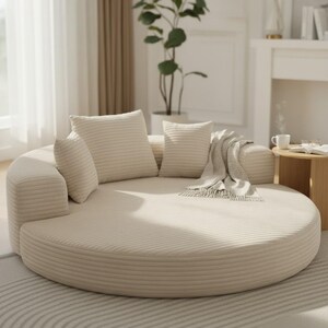 Circular Corduroy Sofa · Round Modular Floor Couch for Living Room · Convertible Sofa Bed with Washable Cover · Japandi Style image 4