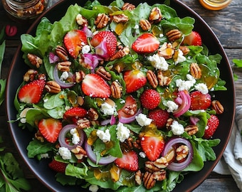 Receta de ensalada de fresas con vinagreta de miel (Descarga digital)