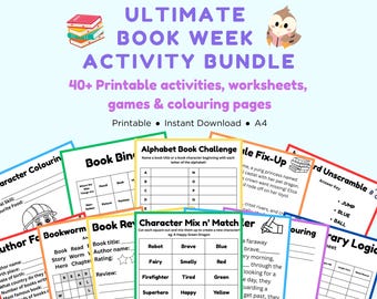 Children's Bookish Activity Bundle: Printable Literacy Games and activities for Kids | Classroom Library Learning