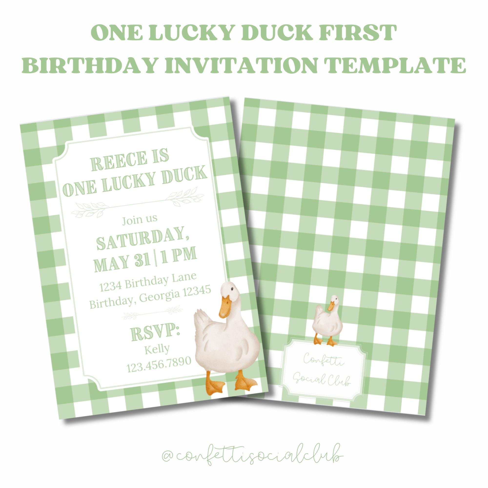 One Lucky Duck First Birthday Invitation, Duck Themed Birthday Invitation, Southern Boy Invitation, Birthday Invitation, Duck Birthday