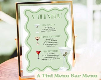 Martini Bar Menu Sign: 'A Tini' Theme Party (PDF Template for Canva Pro), Editable Martini Cocktail Menu Sign, Editable Tini Bit Older Sign