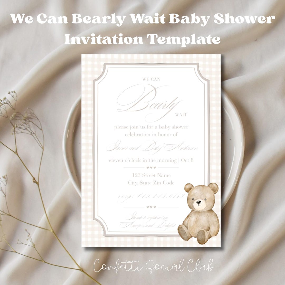 We Can Bearly Wait Baby Shower Invitation Template, Teddy Bear Baby ...