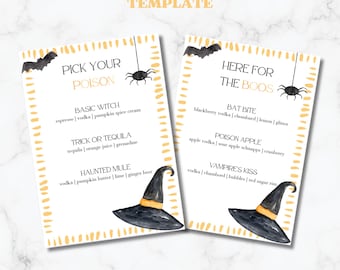 Halloween Party Bar Menu Sign Template: Canva Editable (PDF Download 5x7in), Halloween Bar Sign Menus, Editable Halloween Drink Menu Sign