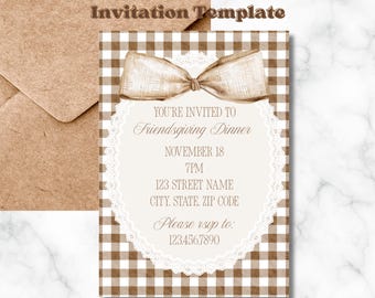 Girly Friendsgiving-dineruitnodigingssjabloon, uitnodigingssjabloon vrouwelijke Thanksgiving, uitnodigingssjabloon Friendsgiving Potluck