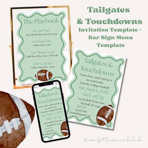 Football Party Invitation & Bar Menu Templates: Tailgate Season (Canva PRO - PDF Download), Football Tailgate Invitation and Bar Menu Sign